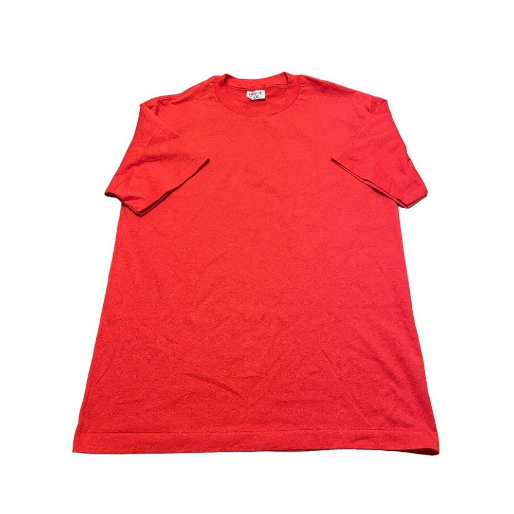 Vintage Shirt Mens LARGE Red Single Stitch Blank Short Sleeve Crew Neck Hef-T